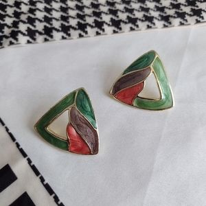 Vintage Geo Triangle Enamel Stud Earrings